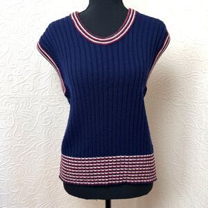 70s Grubb Stuff Robert Bruce Ribbed Knit Sweater Vest Navy Blue Retro Vtg USA